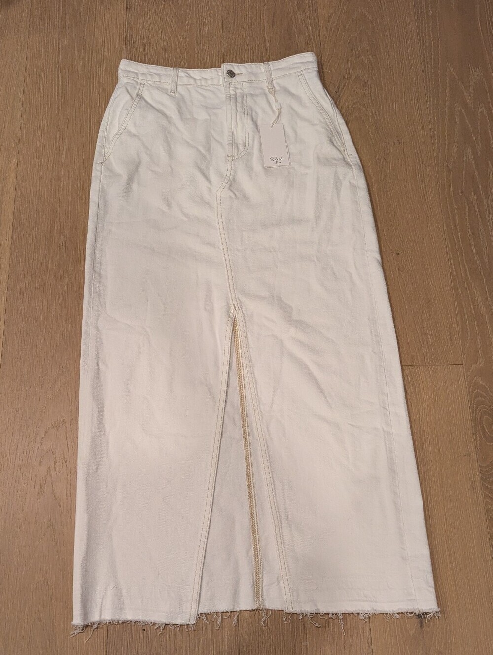 Creamy White Denim Maxi Skirt with Front Slit
